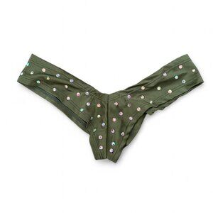 olive rhinestone cheeky bikini bottoms